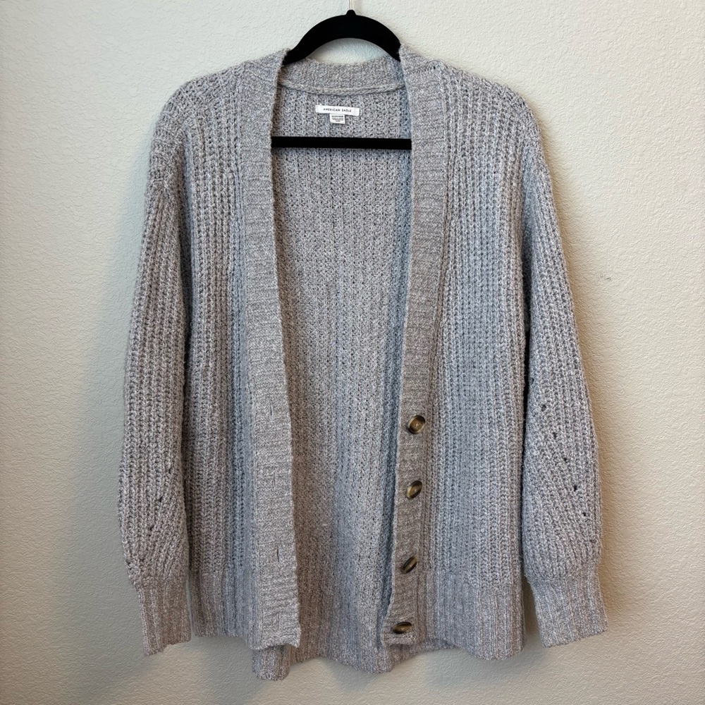 American Eagle Long Gray Knit Cardigan
